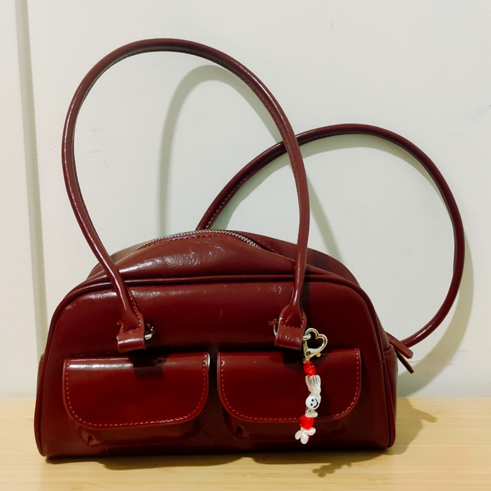 Red Faux Leather Shoulder Bagguete bag